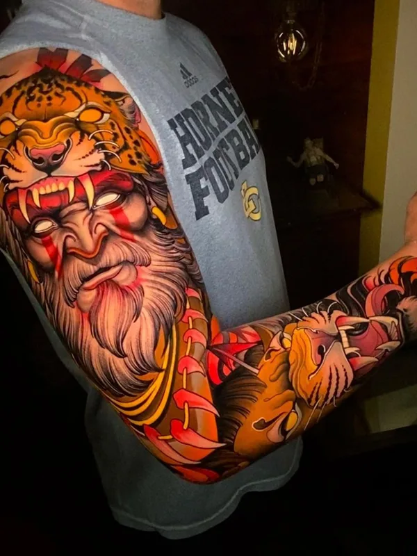 men color neotraditional Tatuagem em full sleeve #40066 | Tatuador Juan David Rendón