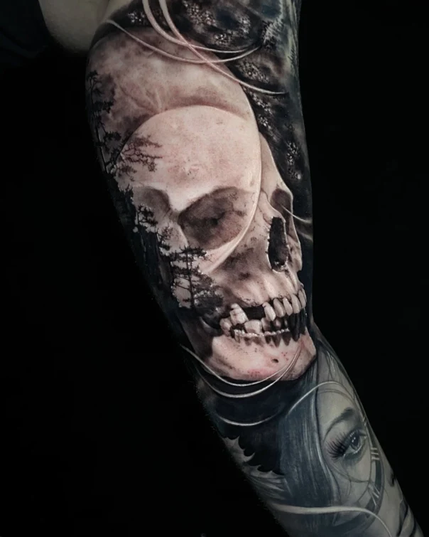 Realism Skull, Portrait tattoo on Full Sleeve