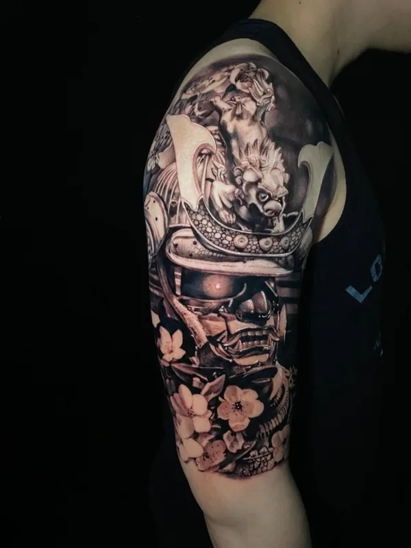 black and grey japanese Tatuaggio su full sleeve #40105 | Tatuatore Dario Tattooarte