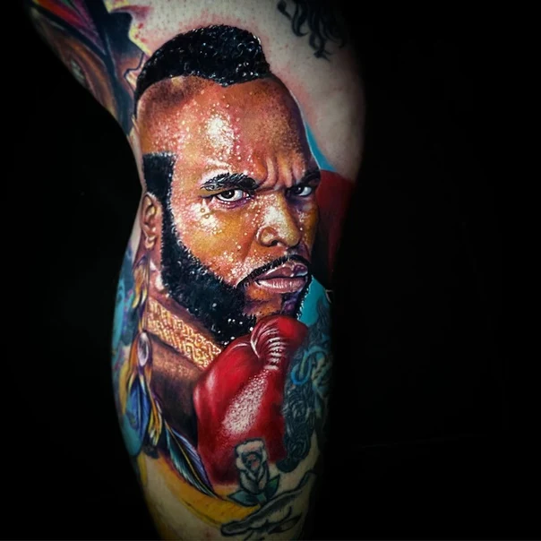 Realism Portrait, Boxing tattoo on Calf