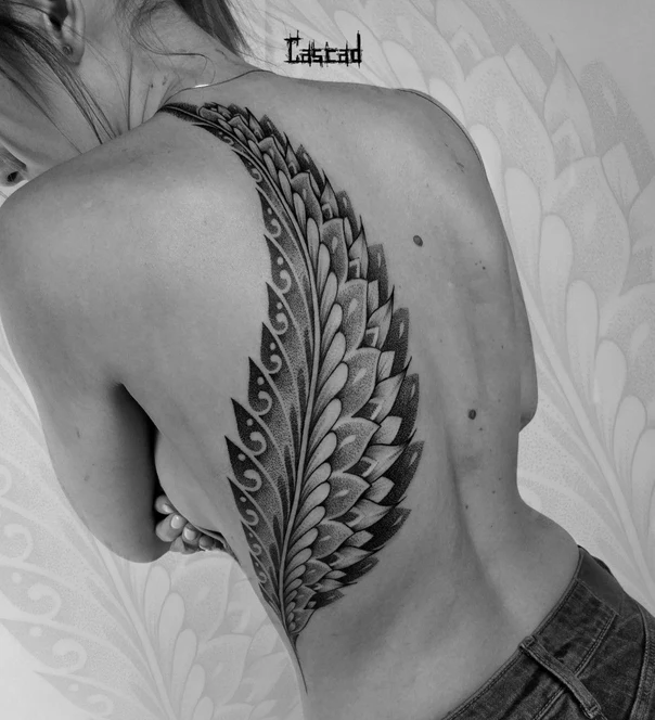 Blackwork Feather tattoo on Back