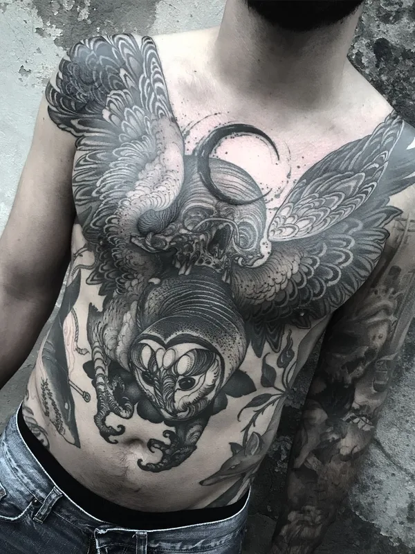 male black and grey black and grey tattoo on chest #40284 | Tattoo Artist Yao