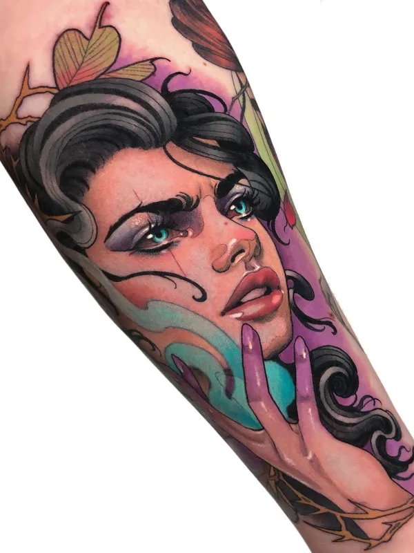 female color illustrative tatuaje en forearm #40317 | Tatuador Levi Murphy