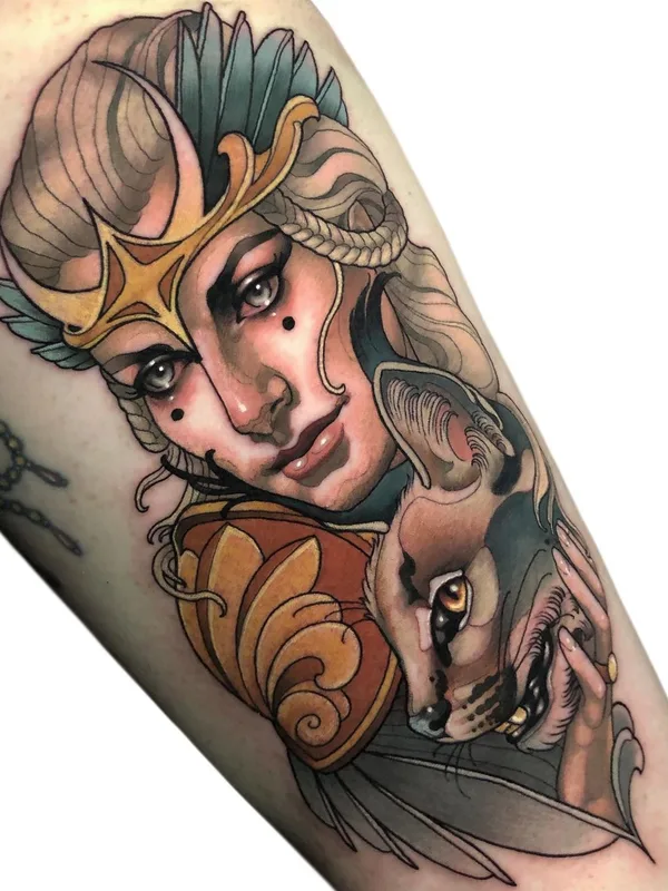 female color neo traditional tatuaje en forearm #40318 | Tatuador Levi Murphy