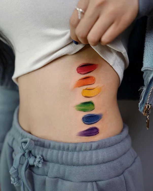 Watercolor Brushstrokes, Rainbow tattoo on Side