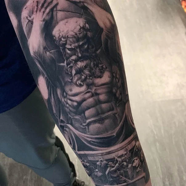 Realism Atlas, Greek mythology tattoo on Forearm
