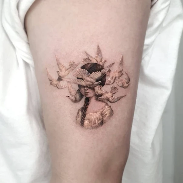 Realism Birds, Portrait tattoo on Bicep