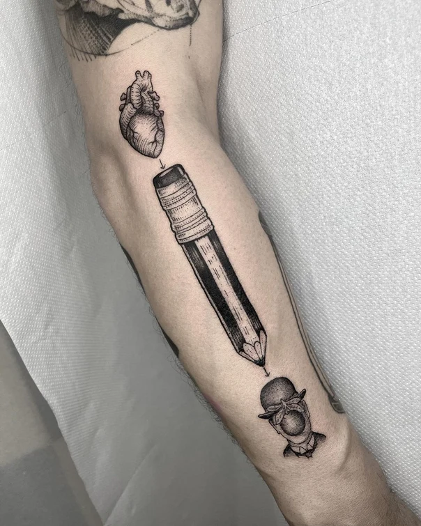 Blackwork Heart, Pencil tattoo on Forearm