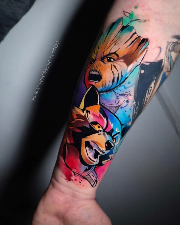 Watercolor Character, Animal tattoo on Forearm