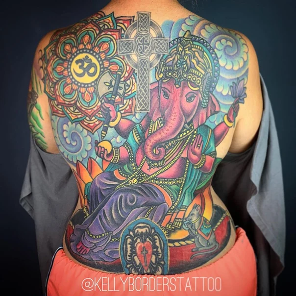 Illustrative Ganesha, Mandala tattoo on Full Back