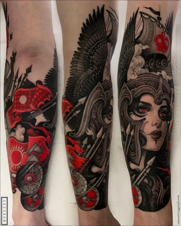 Реализм Warrior, Wings tattoo на Нога целиком