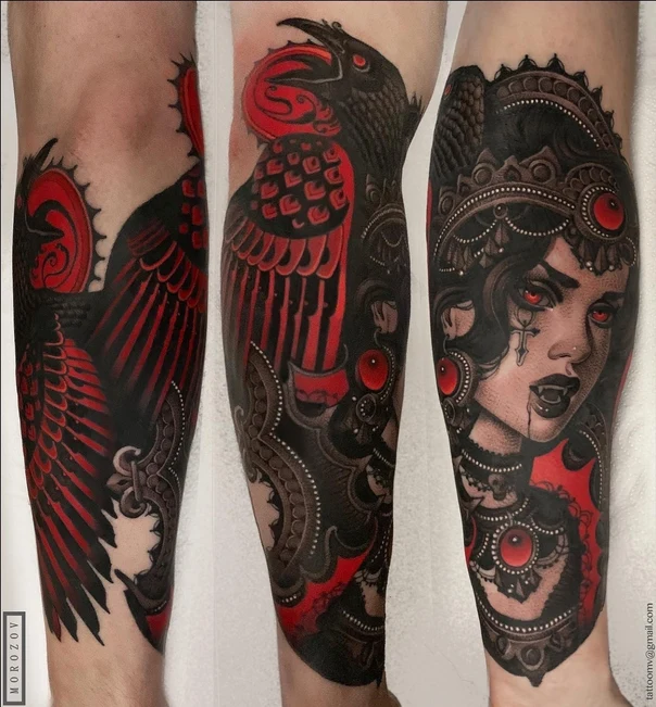 Нео-традиционная Raven, Portrait tattoo на Предплечье