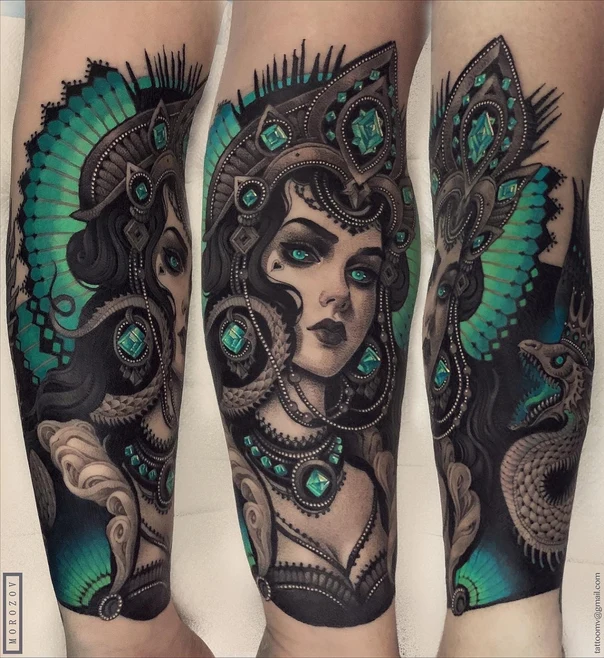 Реализм Woman, Jewels tattoo на Полный рукав