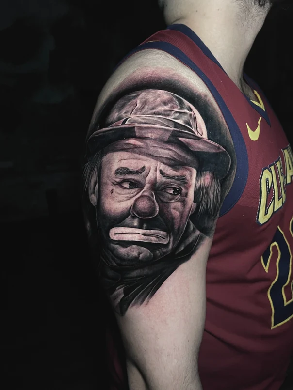 Realism Clown, Face tattoo on Upper Arm