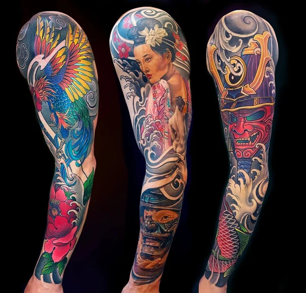 Japanese Phoenix, Geisha tattoo on Full Sleeve