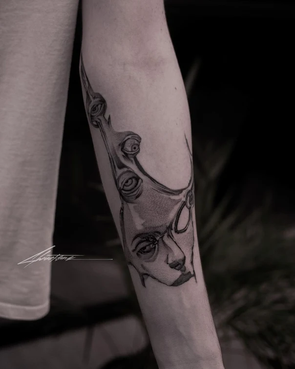 Сюрреализм Face, Eyes tattoo на Предплечье
