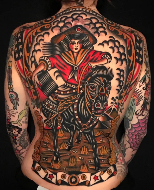 Old School Cowboy, Horse tattoo on Full Back