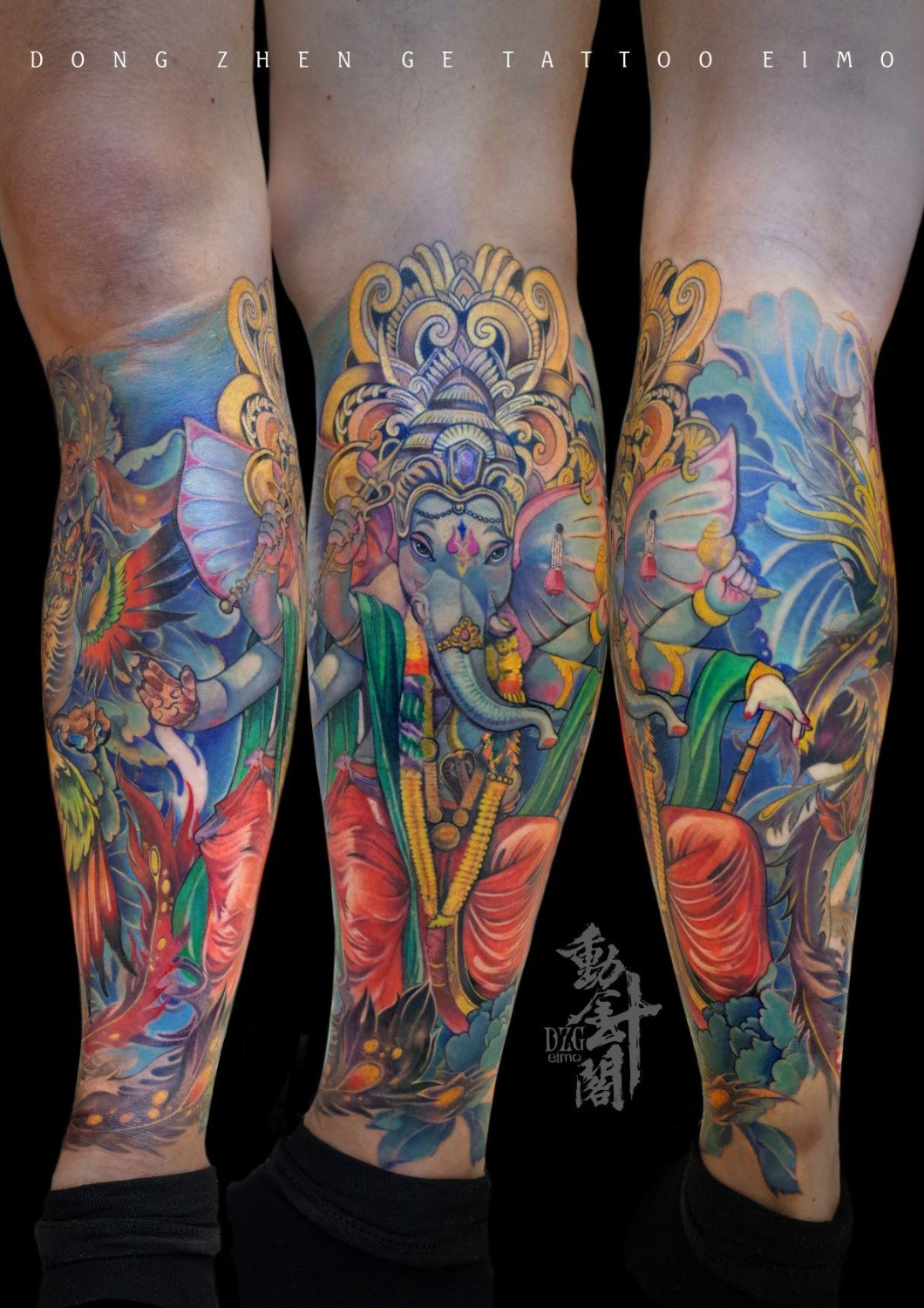 CUKE — Ganesh Tattoo I did on a foot (full leg project)
