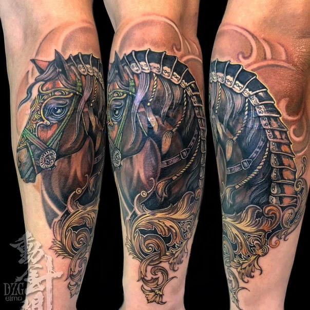 Realism Horse, Ornament tattoo on Forearm
