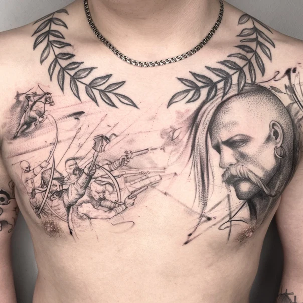 Скетч / Набросочная Portrait, Battle tattoo на Грудь