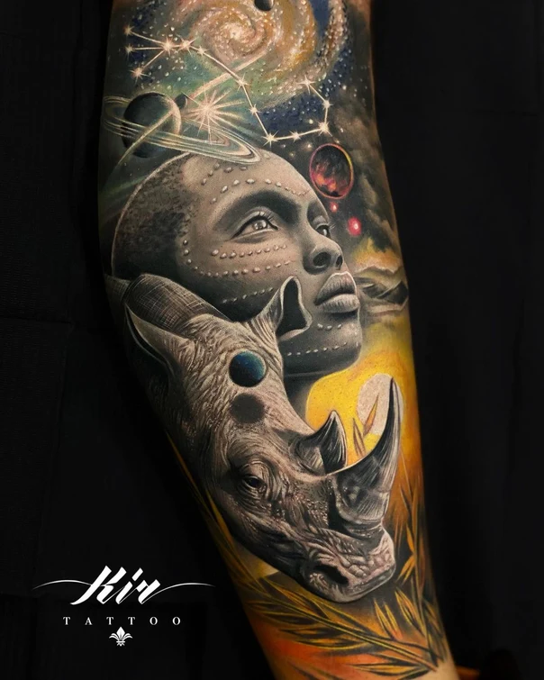 Realism Portrait, Rhino tattoo on Forearm