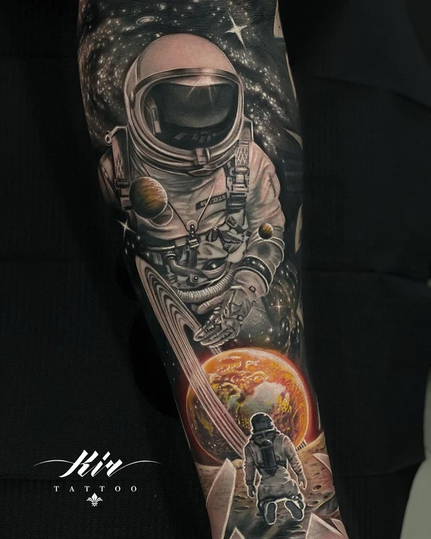 Realism Astronaut, Space tattoo on Full Sleeve