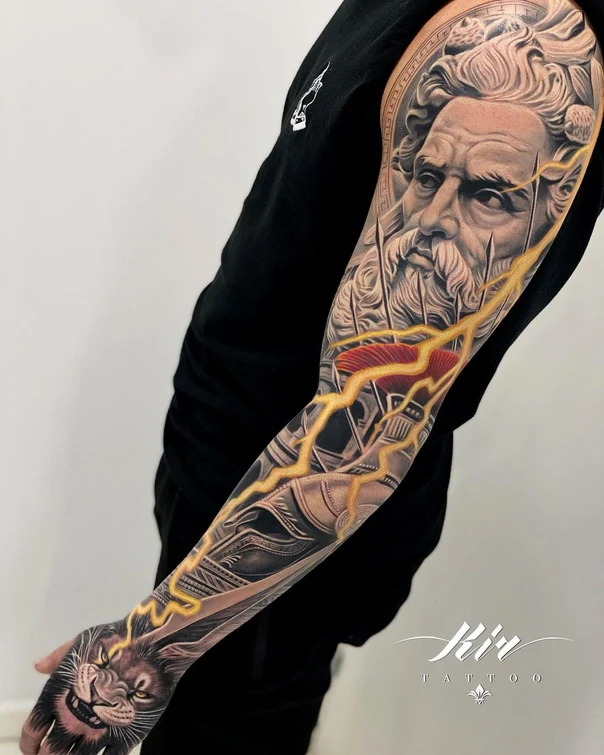 Realism God, Lion tattoo on Full Sleeve