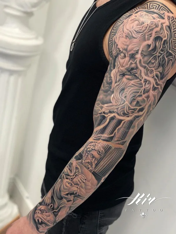 male black and grey realism татуировка на full sleeve #55150 | Тату мастер kir_tattoo
