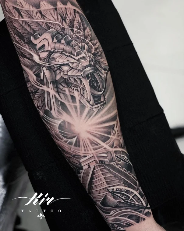 Black & Grey Snake, Pyramid tattoo on Forearm