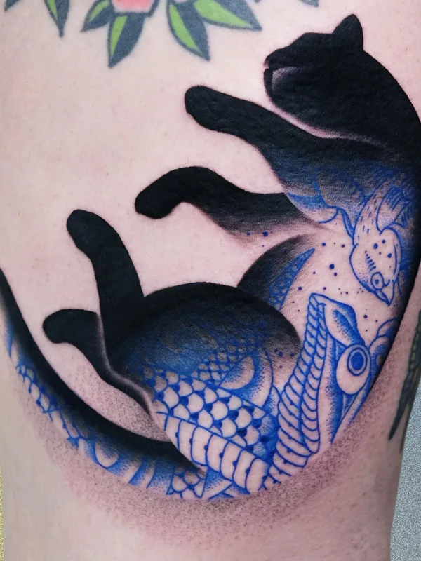 color illustrative 纹身 在 thigh #55175 | 纹身师 Aleksy Marcinow