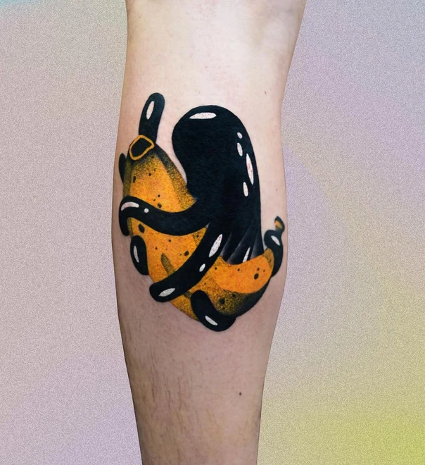 Old School Octopus, Banana tattoo on Forearm