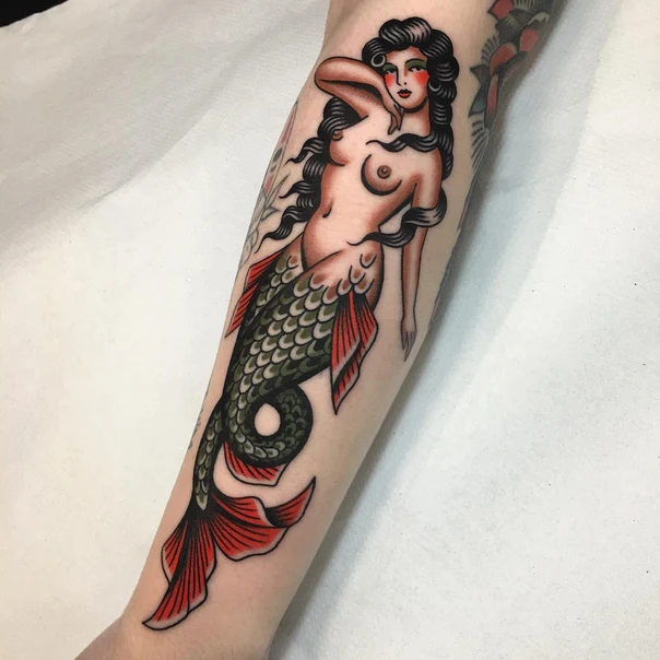 Traditional Mermaid tattoo on Forearm