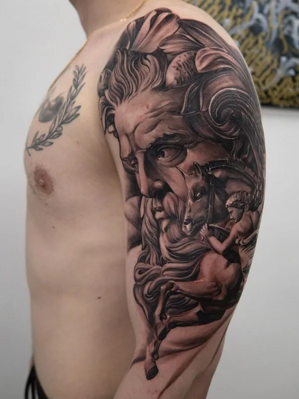 male black and grey realism tattoo on full sleeve #68869 | Tattoo Artist Иван Шипулин