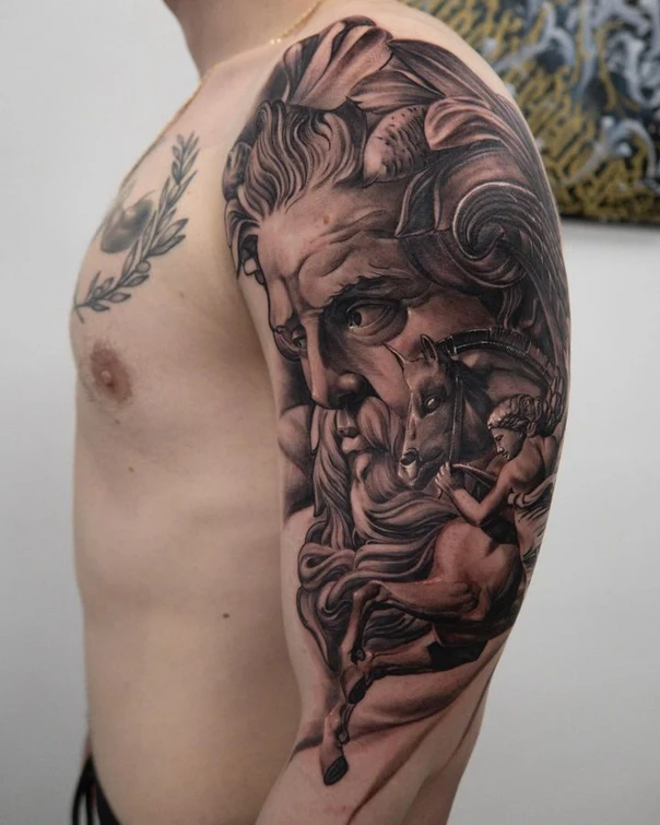 Реализм Portrait, Mythological tattoo на Полный рукав