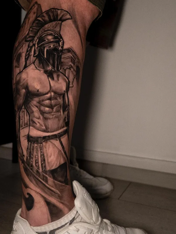 male black and grey realism tattoo on calf #68879 | Tattoo Artist Иван Шипулин