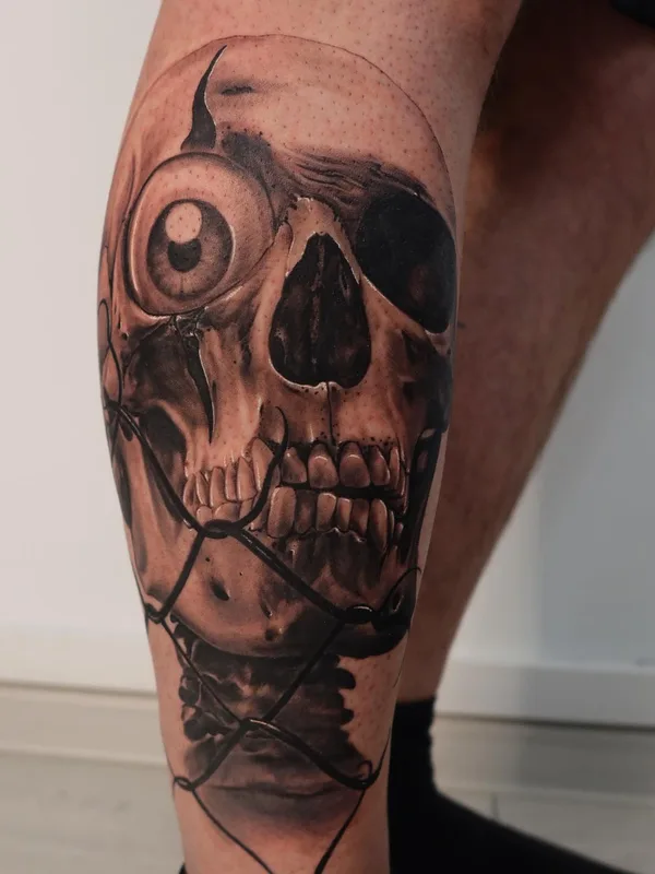 black and grey realism tattoo on calf #68874 | Tattoo Artist Иван Шипулин