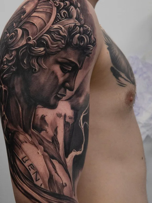 male black and grey realism tattoo on upper arm #68880 | Tattoo Artist Иван Шипулин