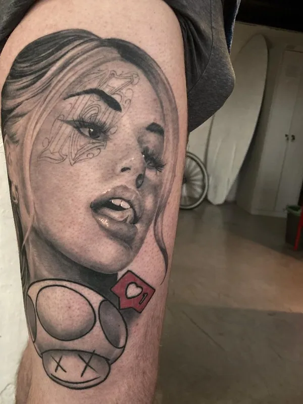 black and grey black and grey tattoo on thigh #68876 | Tattoo Artist Иван Шипулин