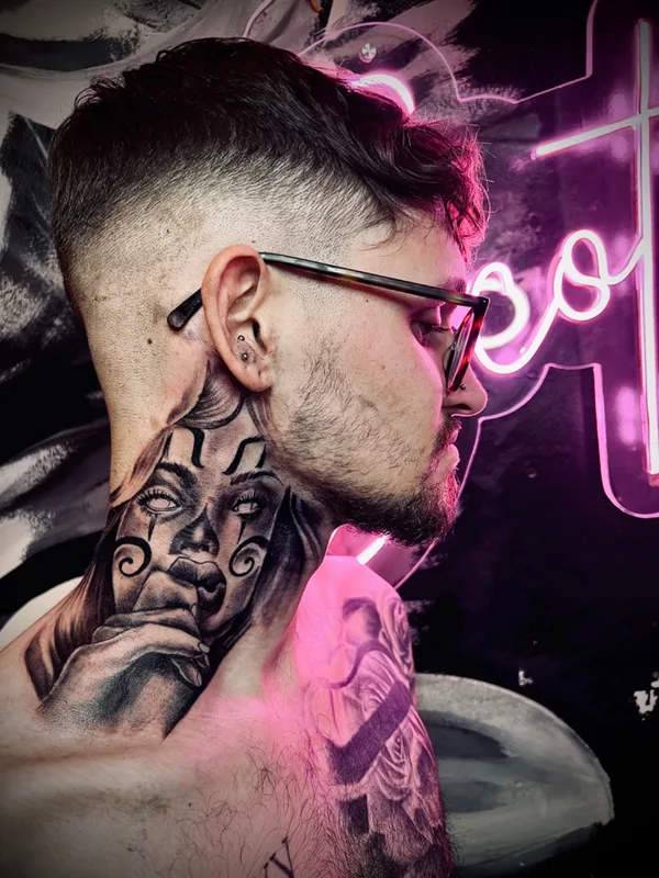 male black and grey black and grey tattoo on neck #68986 | Tattoo Artist Scott Walker The inkwell