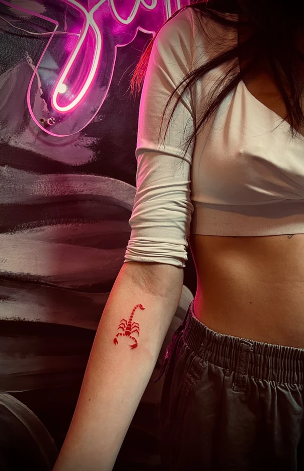 Graphic Scorpion tattoo on Forearm