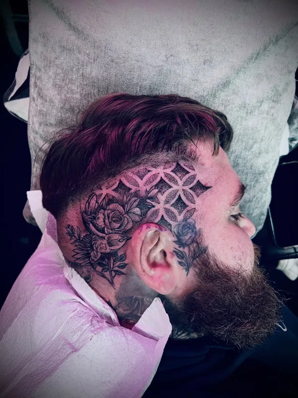 male black blackwork tattoo on face #68994 | Tattoo Artist Scott Walker The inkwell