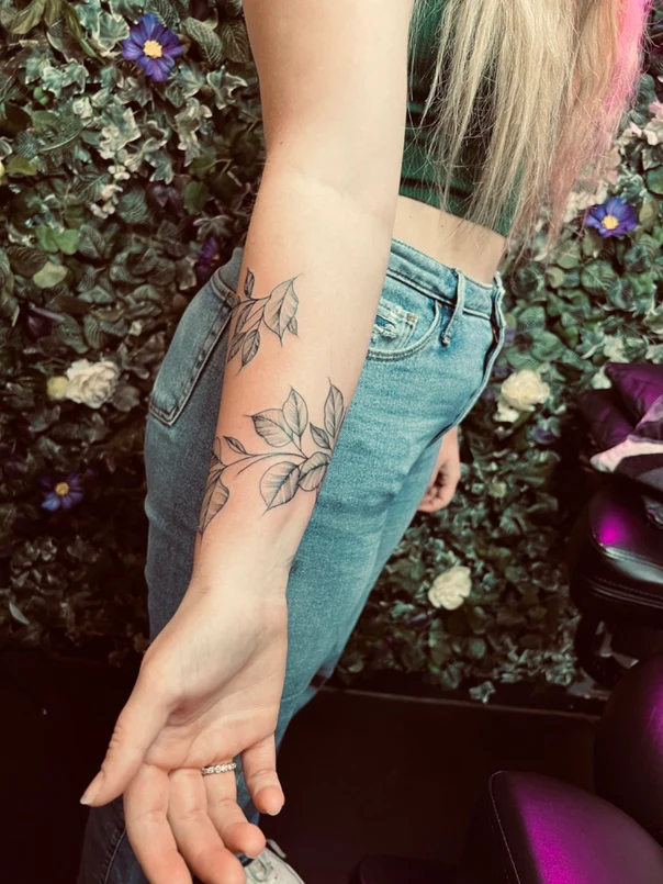 Linework Leaves, Branches tattoo on Forearm