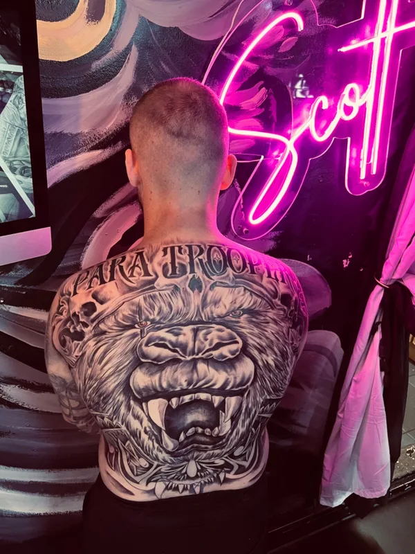male black and grey realism tattoo on full back #68988 | Tattoo Artist Scott Walker The inkwell