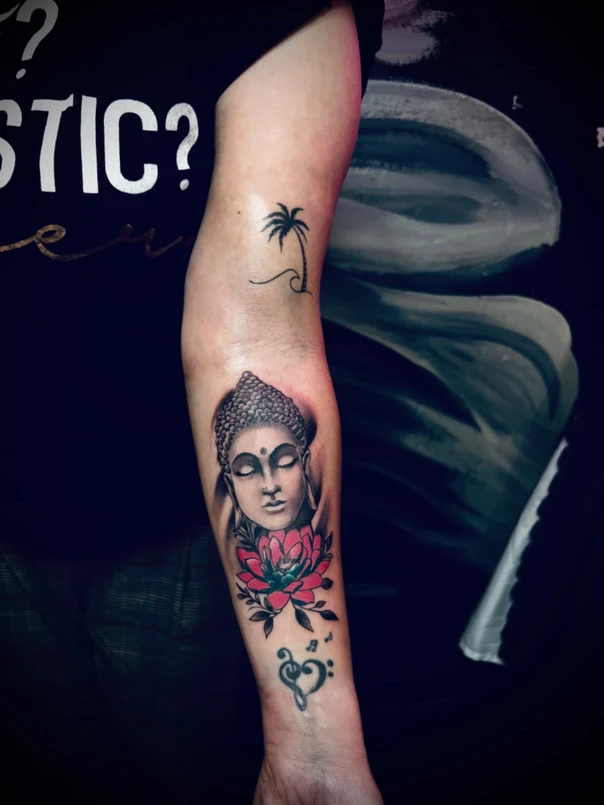 Realism Buddha, Lotus tattoo on Forearm