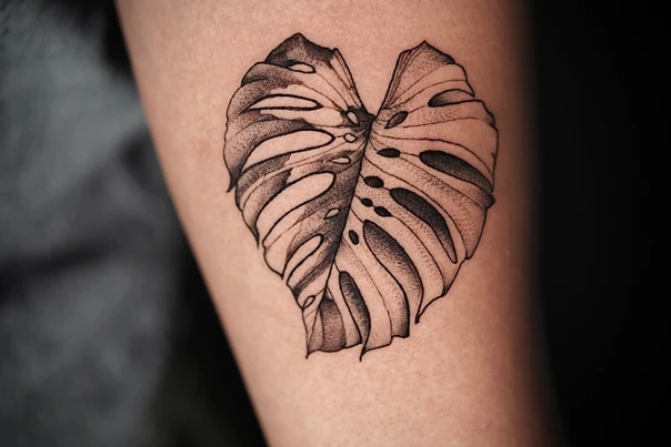 Blackwork Leaf tattoo on Forearm