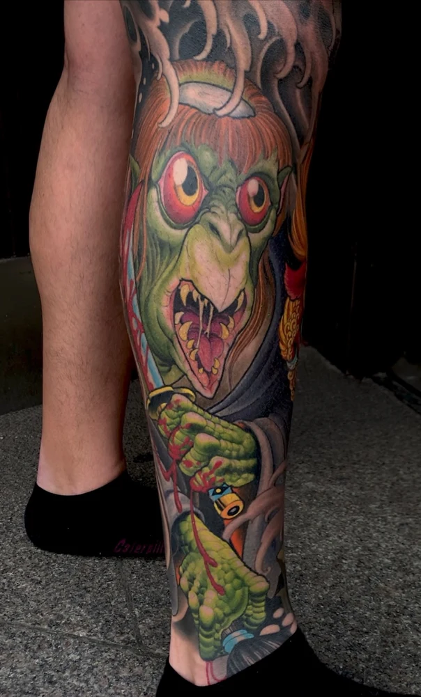 Japanese Demon, Samurai tattoo on Calf