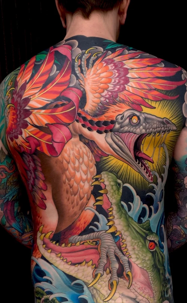 Japanese Dinosaur, Dragon tattoo on Full Back