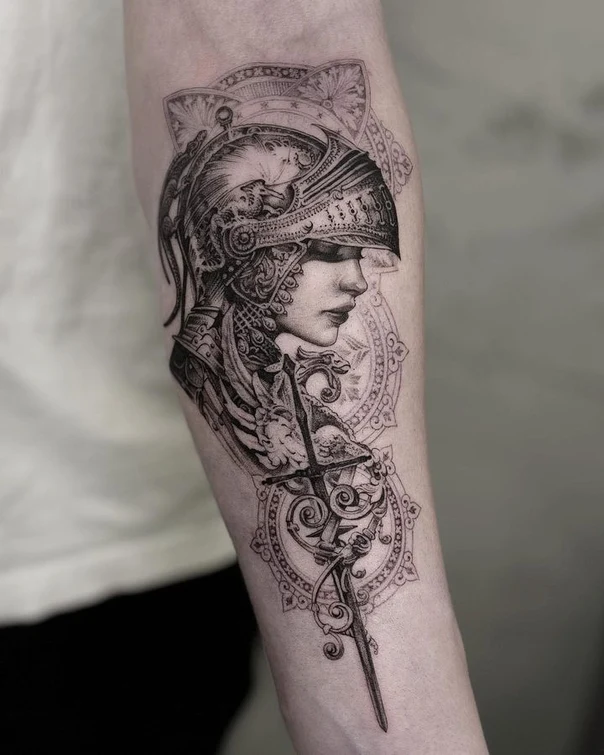Black & Grey Knight, Sword tattoo on Forearm