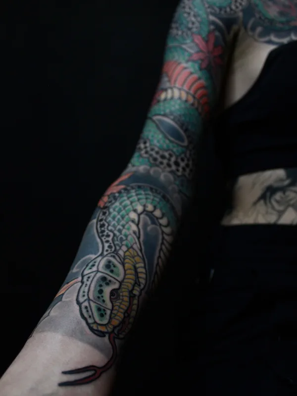 color japanese tatuaje en full sleeve #69539 | Tatuador Sergei Lepekhin