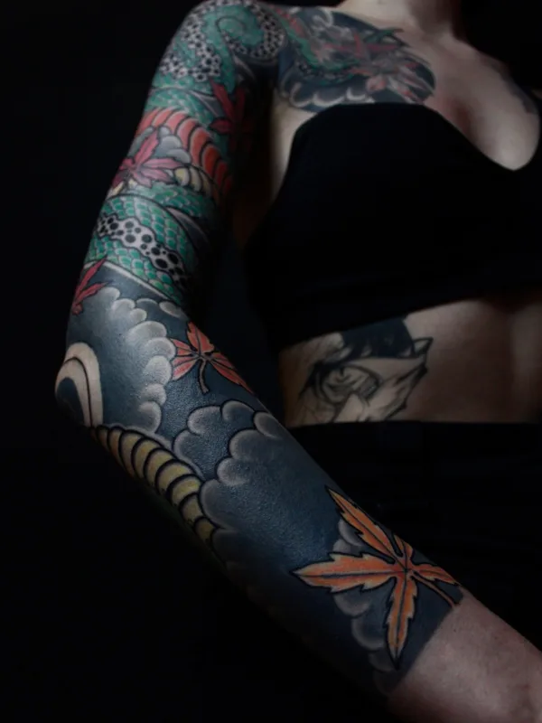 female color japanese tatuaje en full sleeve #69541 | Tatuador Sergei Lepekhin